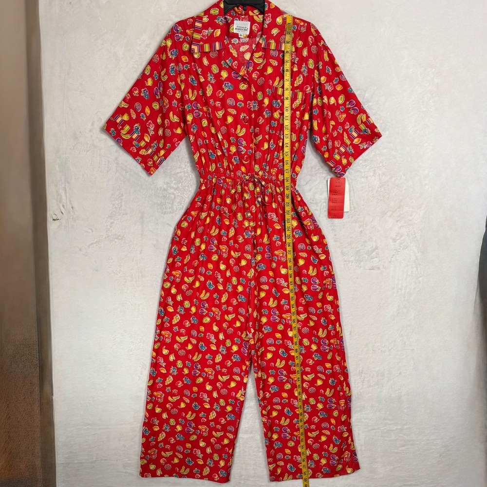 NWT Vintage Boho Fruit Print Jumpsuit 8 Wide Leg Novelty Tropical Resort Romper - Picture 7 of 16